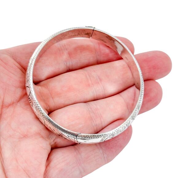 Vintage Sterling Silver 925 Hinged Bangle Bracelet – 7.25” Missing Safety Chain - Picture 1 of 11